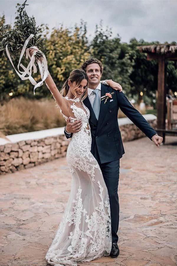 Stunning Lace Appliques See Though Mermaid Rustic Wedding with Sleeves (ZD16009)