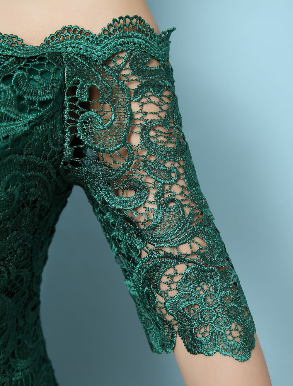 Stunning Lace Evening Dress Off-the-Shoulder Mermaid Party Dress Dark Green Half Sleeve Maxi Occasion Dress wedding guest dress