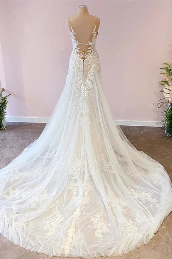Stunning Long A-Line Tulle Sweetheart Appliques Lace Wedding Dress (ZD15237)