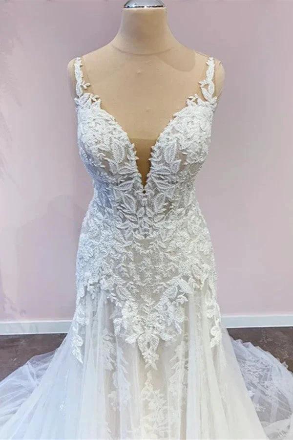 Stunning Long A-Line Tulle Sweetheart Appliques Lace Wedding Dress (ZD15237) - View 3 | VelvetHem