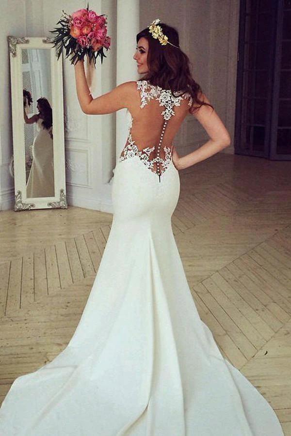 Stunning Mermaid Sleeveless Lace Wedding Dress Zipper Button (ZD16292)