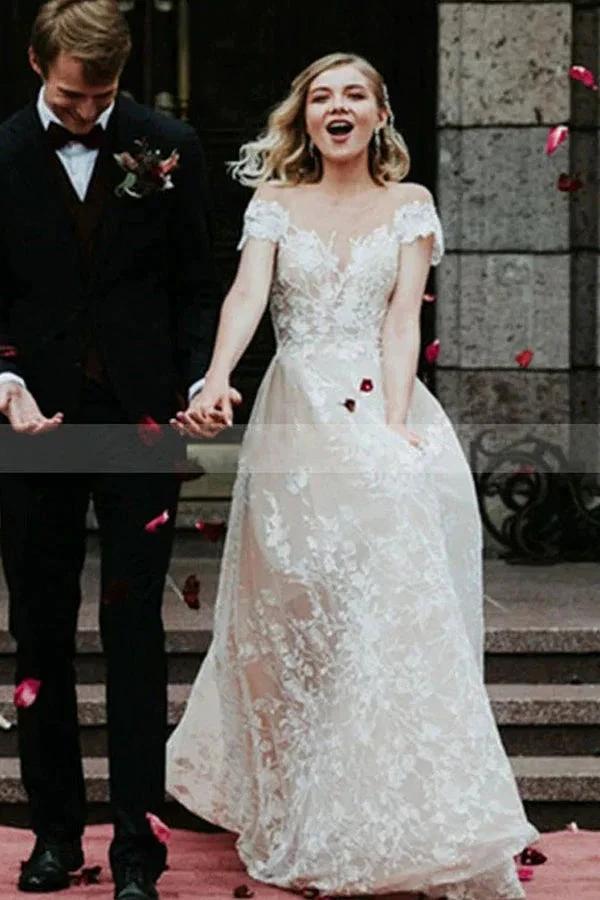 Stunning Off-the-ShoulderFloral Lace Bridal Gown Princess Wedding Dress (ZD13840)