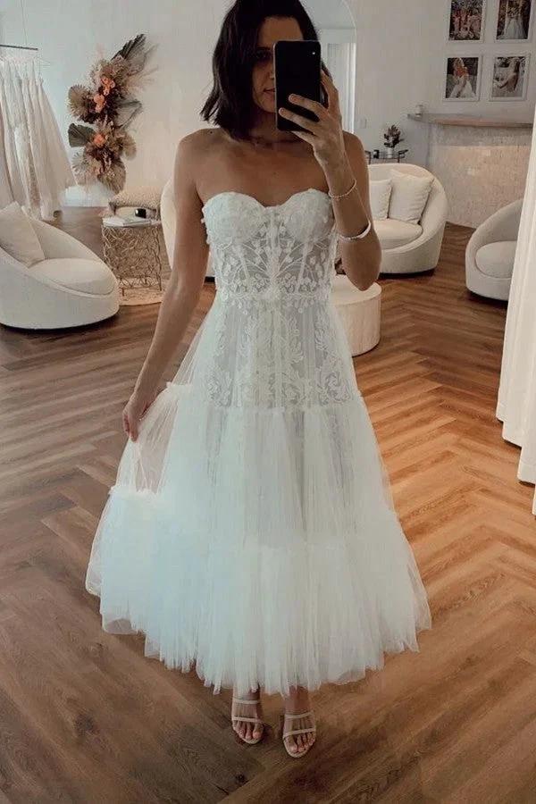 Stunning Strapless Short Summer Tulle Wedding Dress (ZD16592)