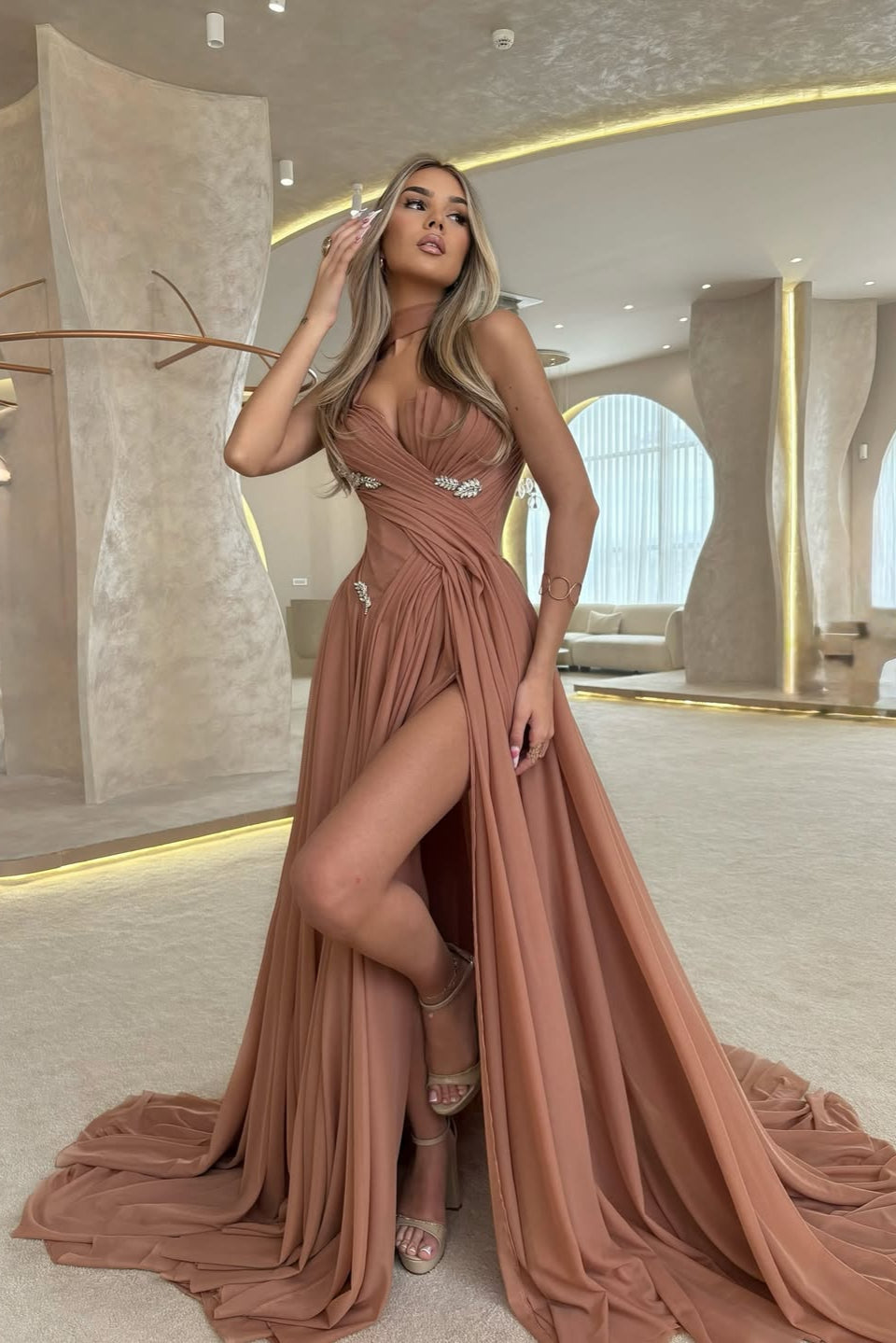 Stunning Sweetheart Long Chiffon Prom Dress Split With Pleats