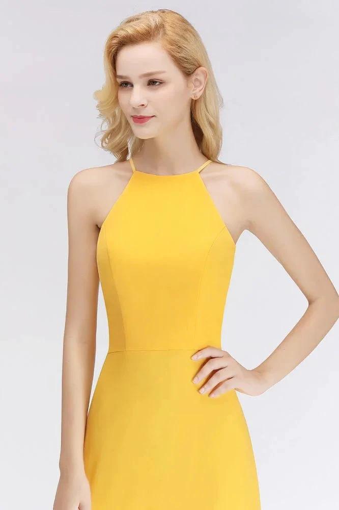 Stylish A-line Halter Sleeveless Floor Length Yellow Bridesmaid Dresses (ZD13053)