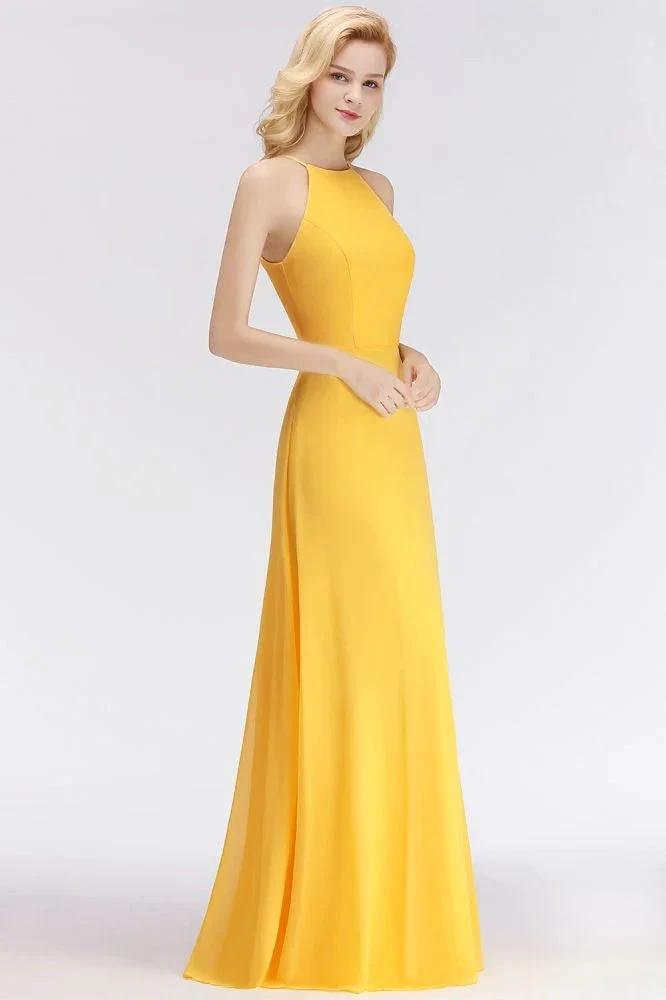 Stylish A-line Halter Sleeveless Floor Length Yellow Bridesmaid Dresses (ZD13053)
