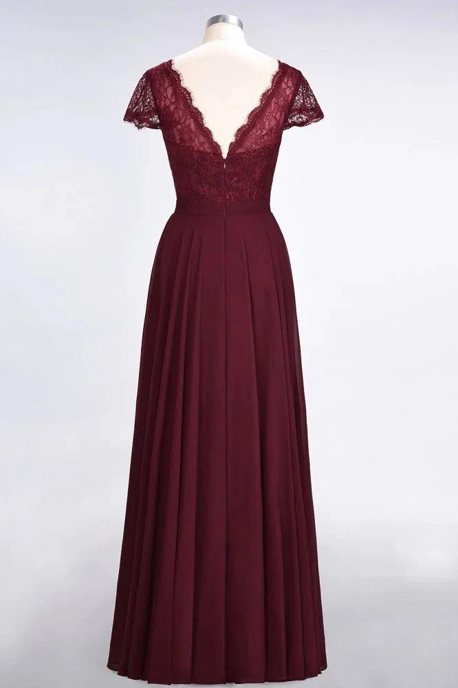 Stylish A-Line V-Neck Cap-Sleeves Floor-Length Bridesmaid Dress (ZD13089)