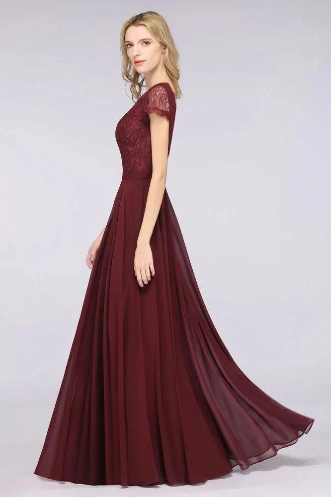 Stylish A-Line V-Neck Cap-Sleeves Floor-Length Bridesmaid Dress (ZD13089)
