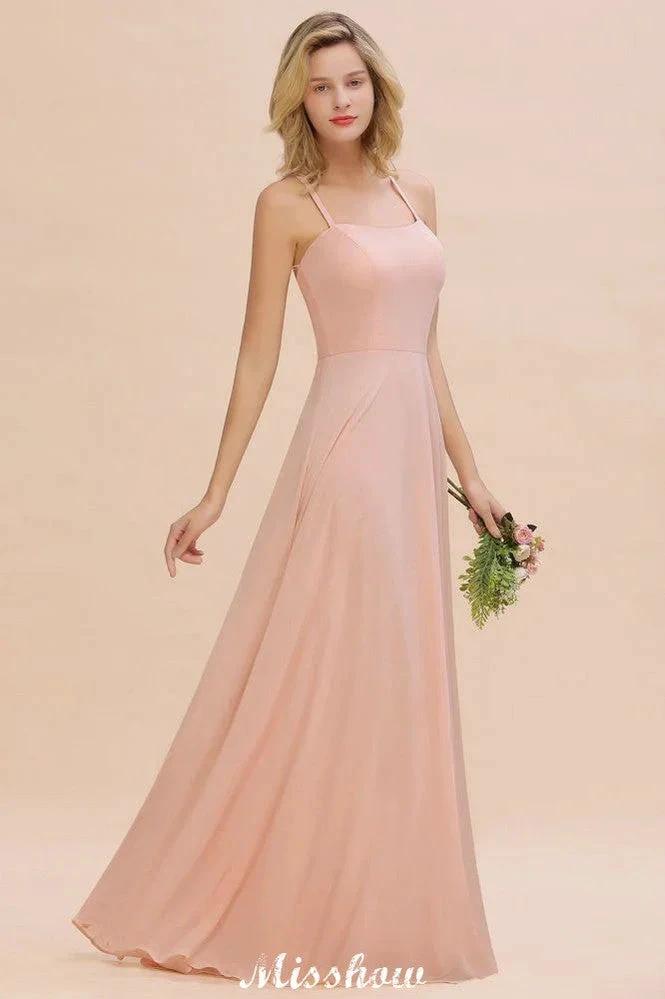 Stylish Chiffon Straps Sleeveless Floor-Length A-Line Ruffles Bridesmaid Dress (ZD12942)