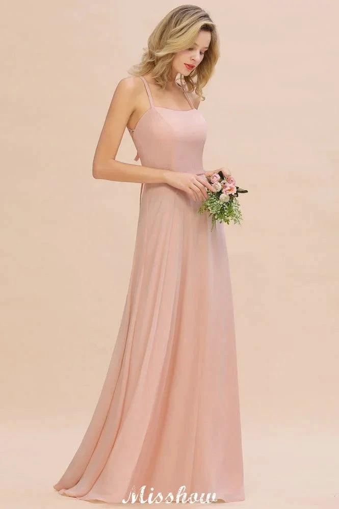 Stylish Chiffon Straps Sleeveless Floor-Length A-Line Ruffles Bridesmaid Dress (ZD12942)