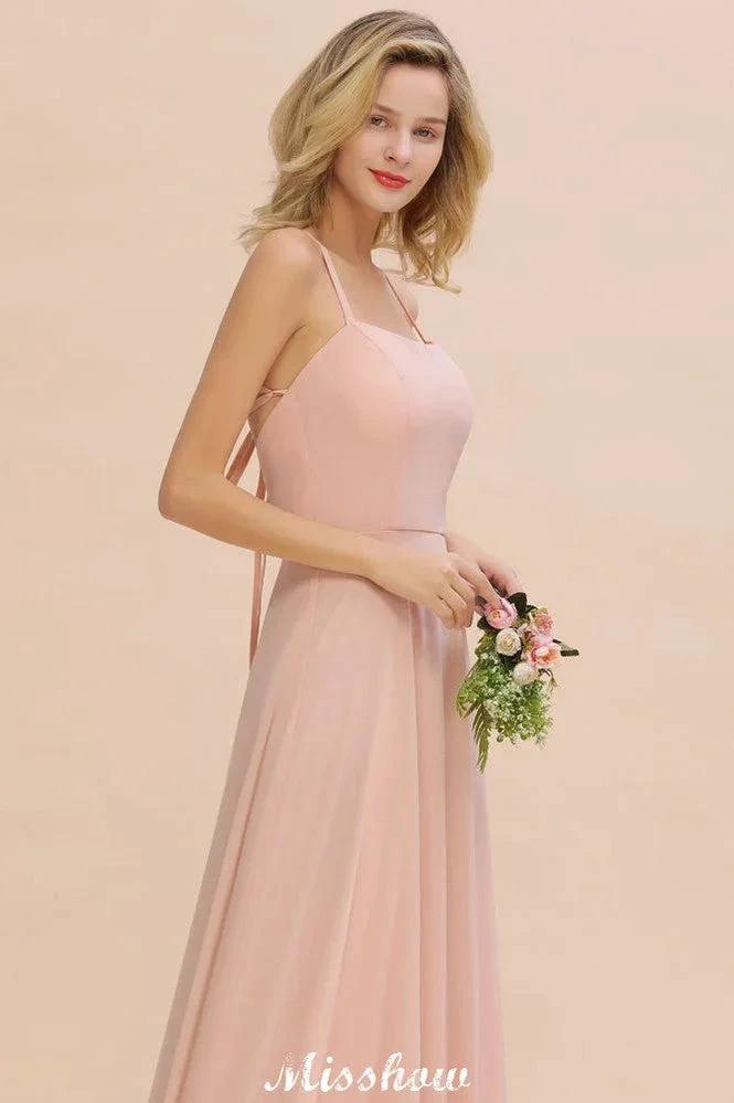 Stylish Chiffon Straps Sleeveless Floor-Length A-Line Ruffles Bridesmaid Dress (ZD12942)