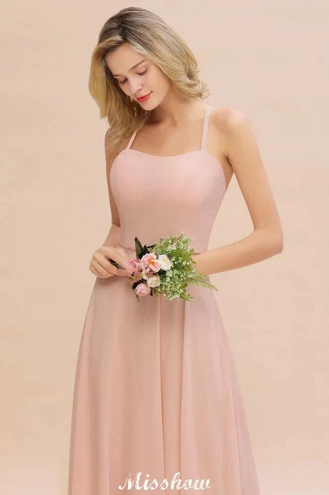 Stylish Chiffon Straps Sleeveless Floor-Length A-Line Ruffles Bridesmaid Dress (ZD12942)