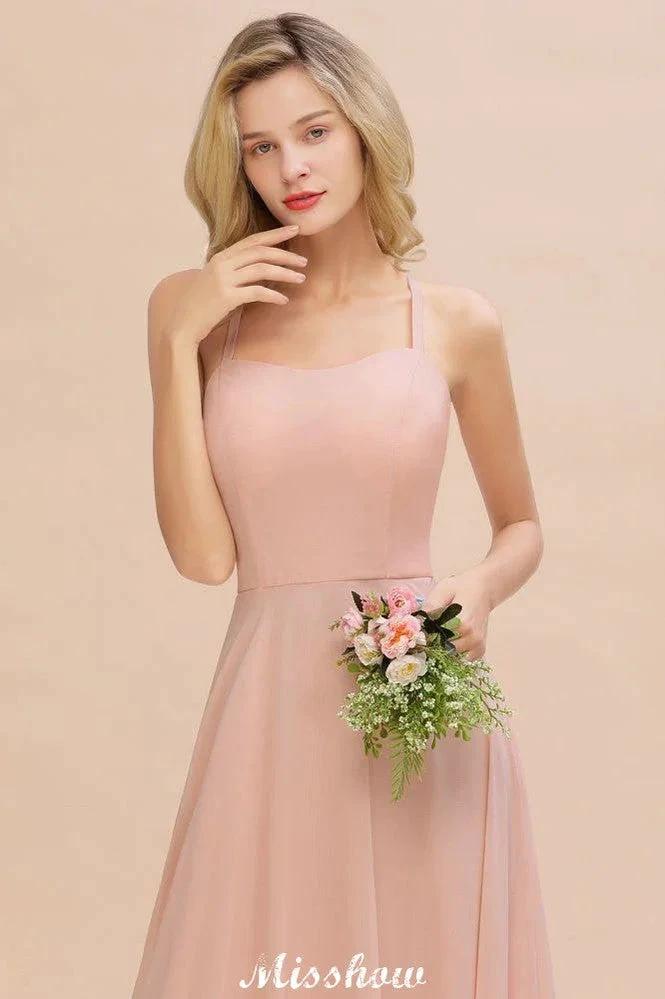 Stylish Chiffon Straps Sleeveless Floor-Length A-Line Ruffles Bridesmaid Dress (ZD12942)