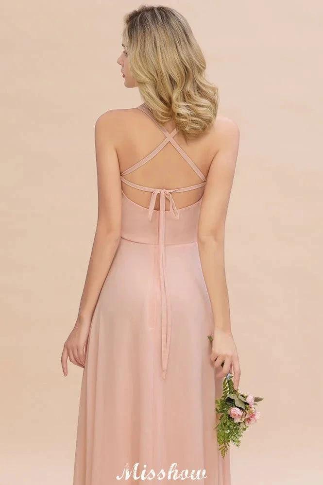 Stylish Chiffon Straps Sleeveless Floor-Length A-Line Ruffles Bridesmaid Dress (ZD12942)