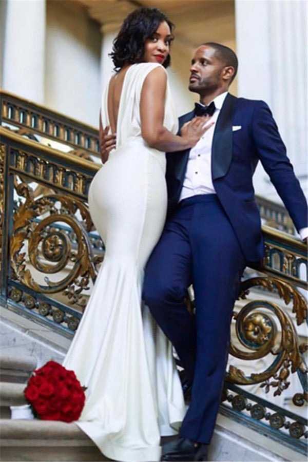 Stylish Deep V-Neck Sleeveless Straps Mermaid Floor-Length Wedding Dresses