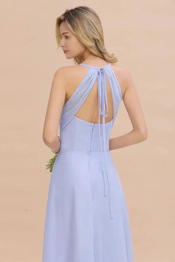 Stylish Halter V-Neck Sleeveless Floor-Length A-Line Bridesmaid Dress (ZD13126)