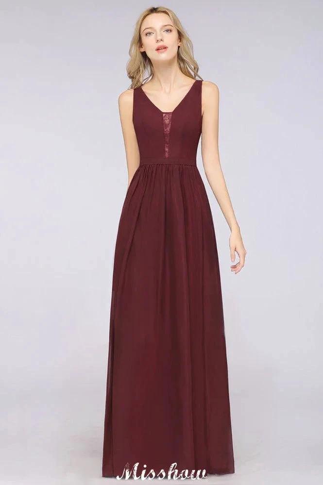 Stylish V-Neck aline Evening Maxi Gown Chiffon Sleeveless Bridesmaid Dress Burgundy (ZD12934)