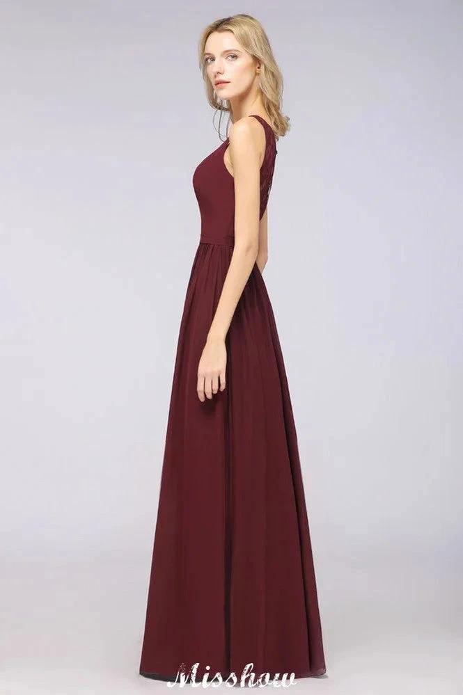 Stylish V-Neck aline Evening Maxi Gown Chiffon Sleeveless Bridesmaid Dress Burgundy (ZD12934)