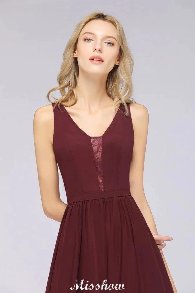 Stylish V-Neck aline Evening Maxi Gown Chiffon Sleeveless Bridesmaid Dress Burgundy (ZD12934)