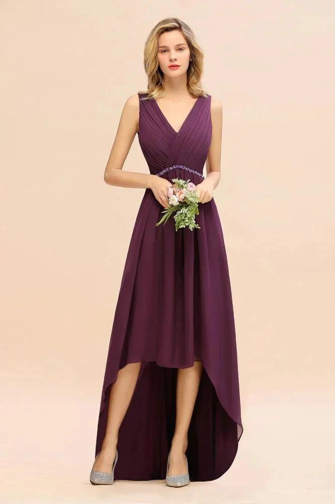 Stylish V-Neck Hi-Lo Party Dress A-line Beads Chiffon Bridesmaid Dress by misshow.com