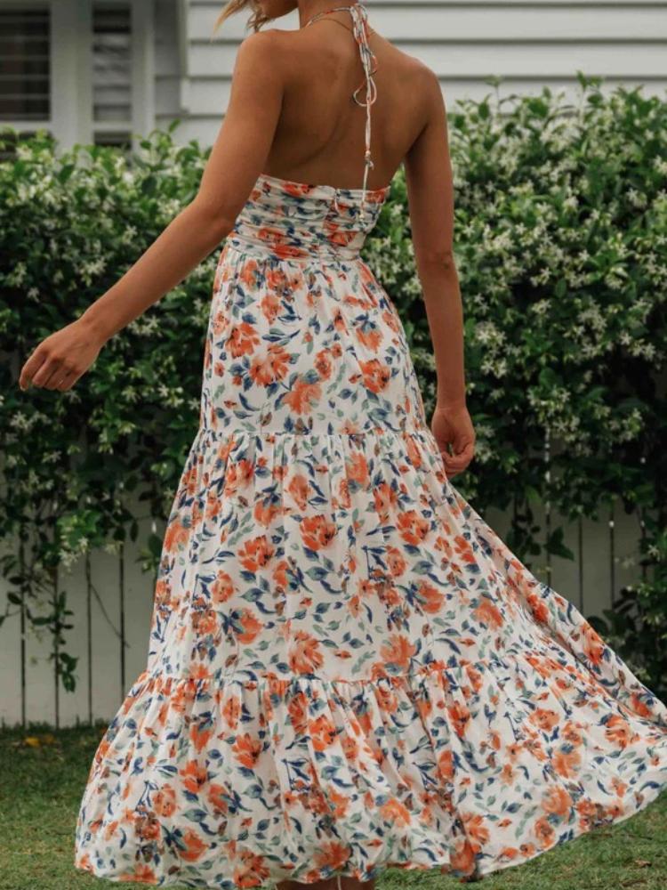 Blanca Elevated Halterneck Maxi Summer Dress with Floral Print Evening Wear Edit