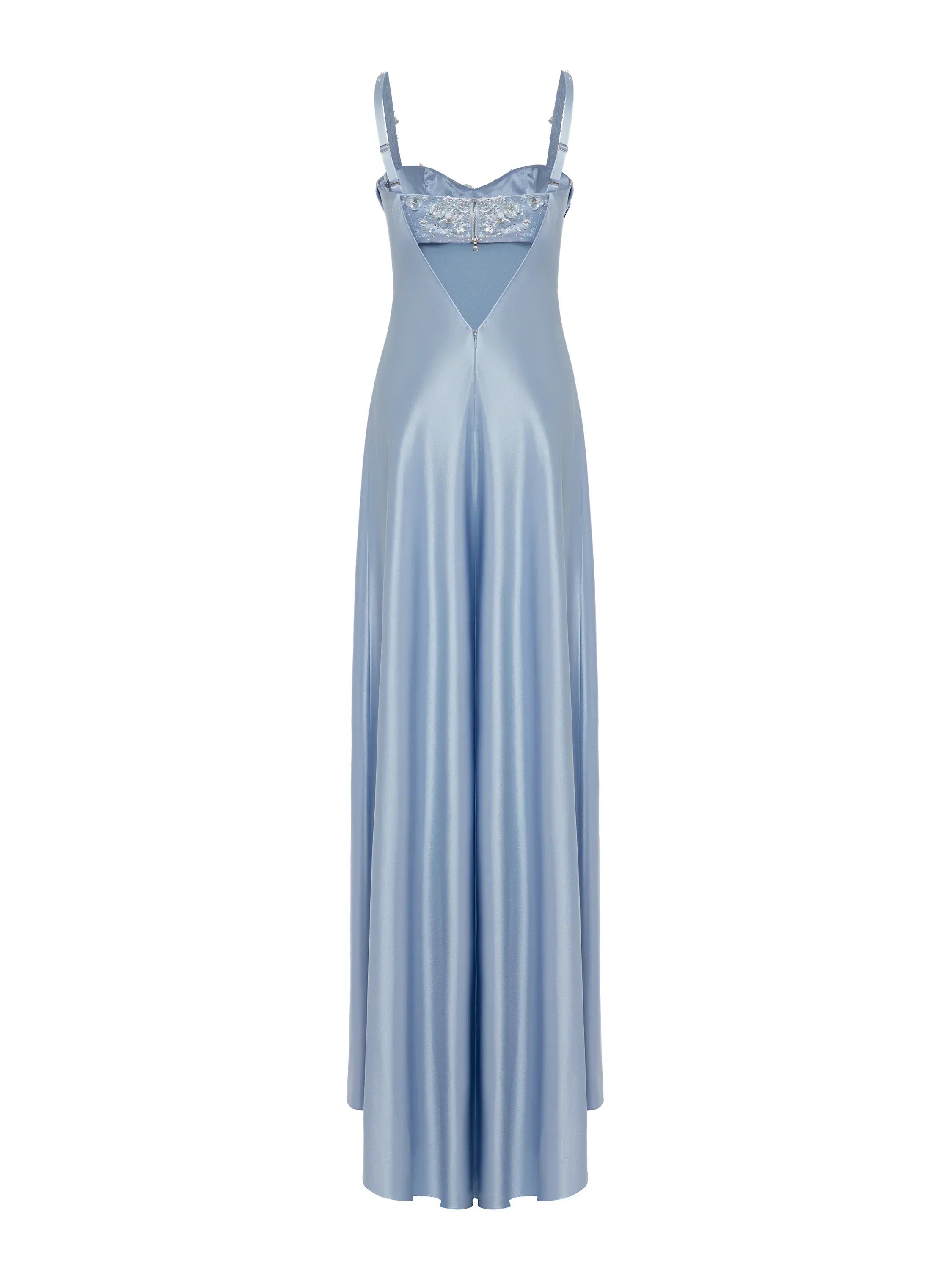 Pretty A line Straps Light Sky Blue Satin Long Party Dress Prom Dresses