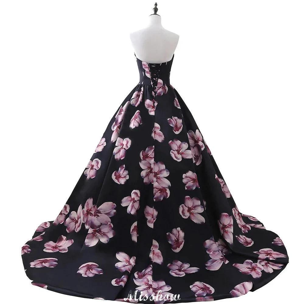 Sweetheart A Line Long Print Flower Evening Dresses (ZD13892)