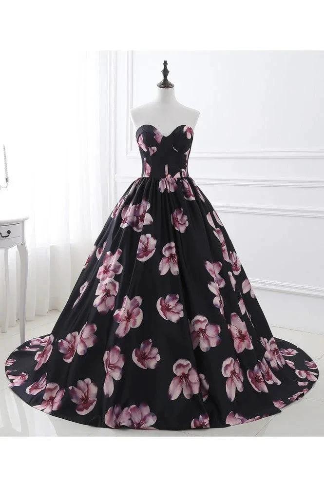 Sweetheart A Line Long Print Flower Evening Dresses by misshow.com