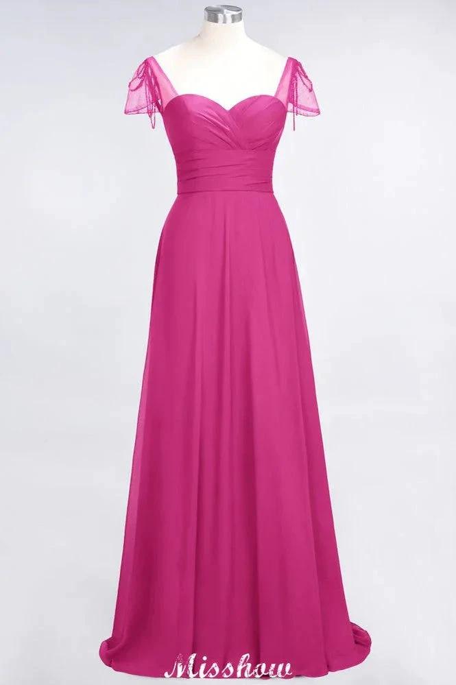 Sweetheart Cap-Sleeves Ruffle Floor-Length Bridesmaid Dress with Beadings Moher if the Bride Dresses by misshow.com