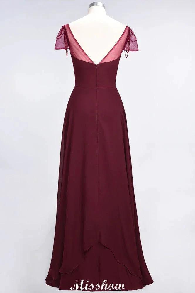 Sweetheart Cap-Sleeves Ruffle Floor-Length Bridesmaid Dress with Beadings Moher if the Bride Dresses (ZD12896)