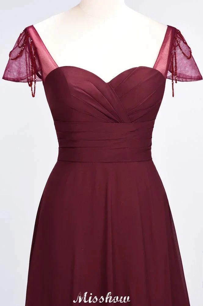 Sweetheart Cap-Sleeves Ruffle Floor-Length Bridesmaid Dress with Beadings Moher if the Bride Dresses (ZD12896)