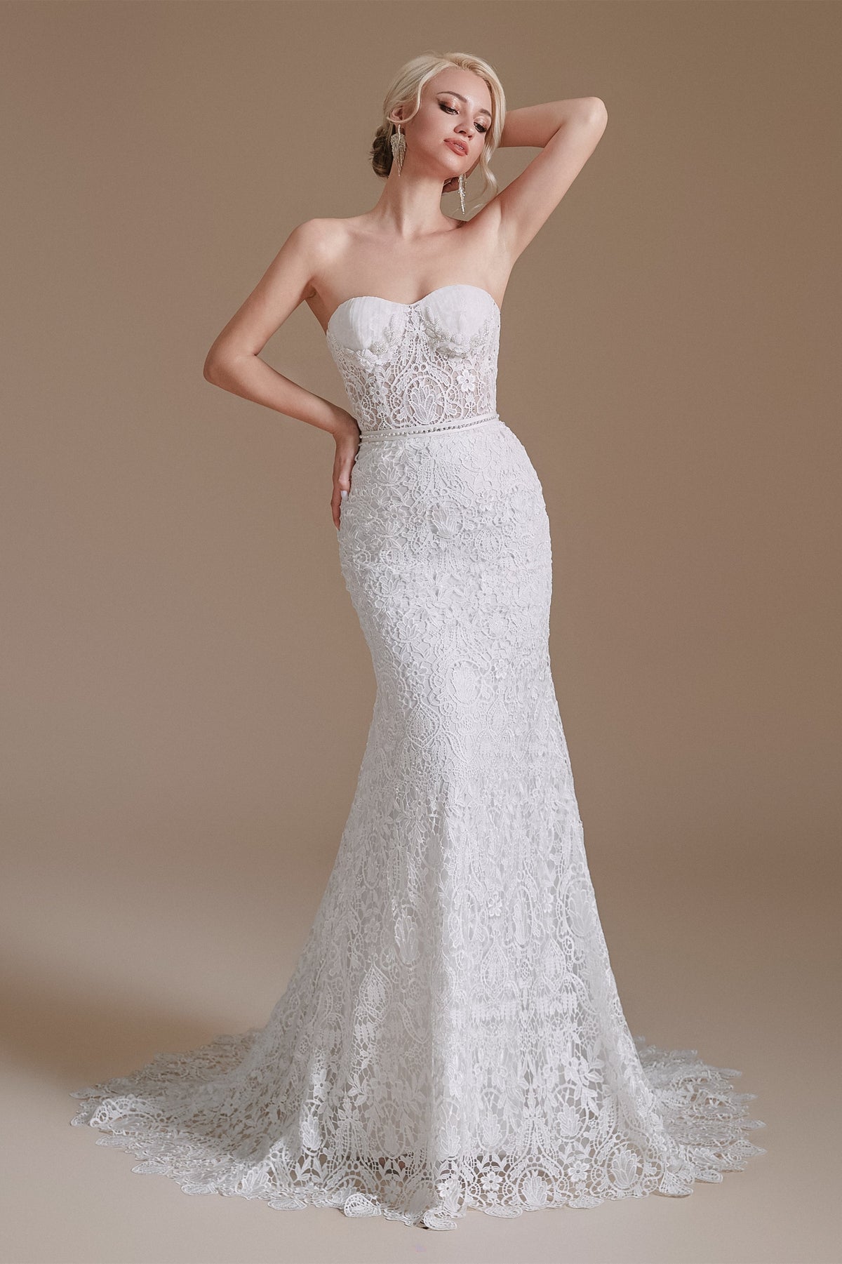 Sweetheart Detachable Bubble Sleeves Lace Mermaid Wedding Dress