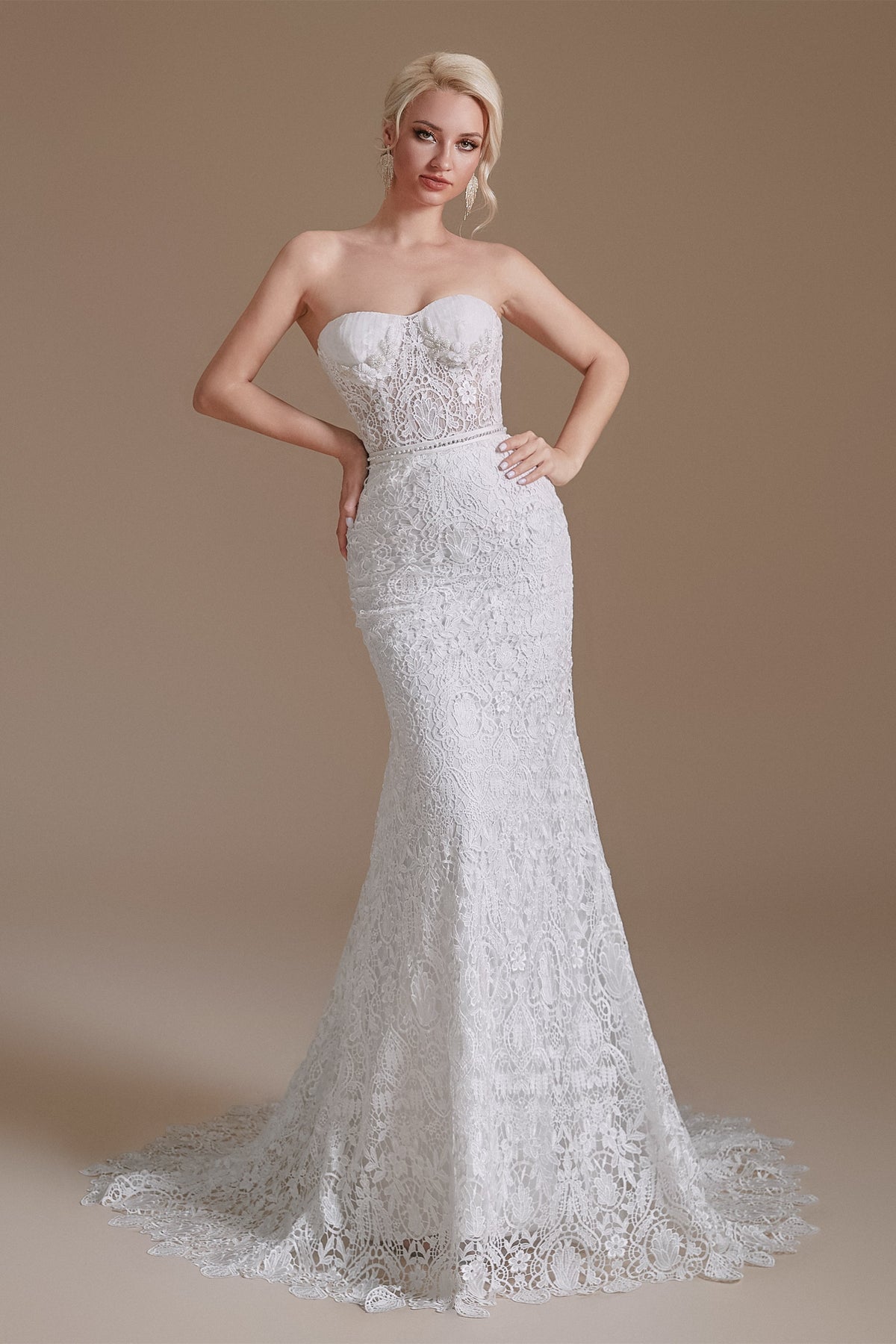 Sweetheart Detachable Bubble Sleeves Lace Mermaid Wedding Dress