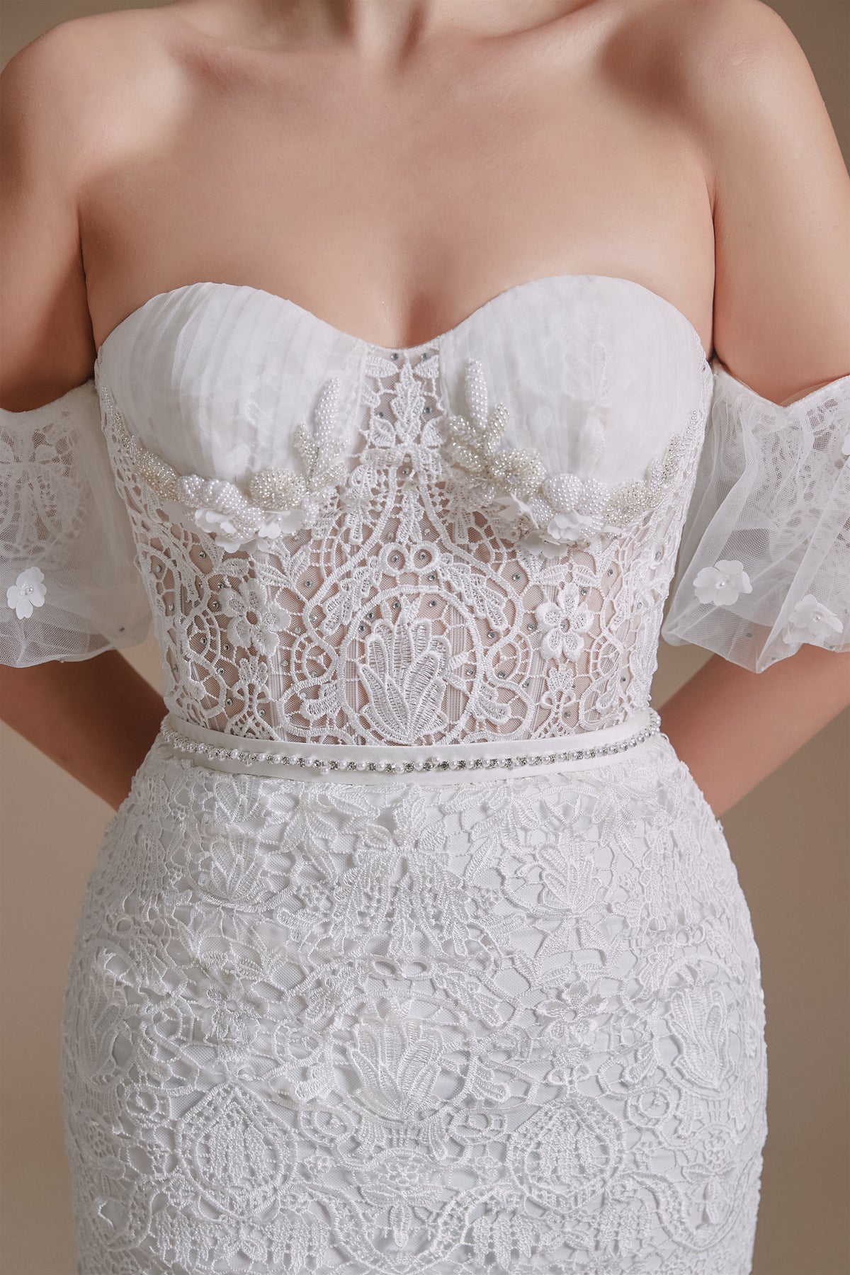 Sweetheart Detachable Bubble Sleeves Lace Mermaid Wedding Dress