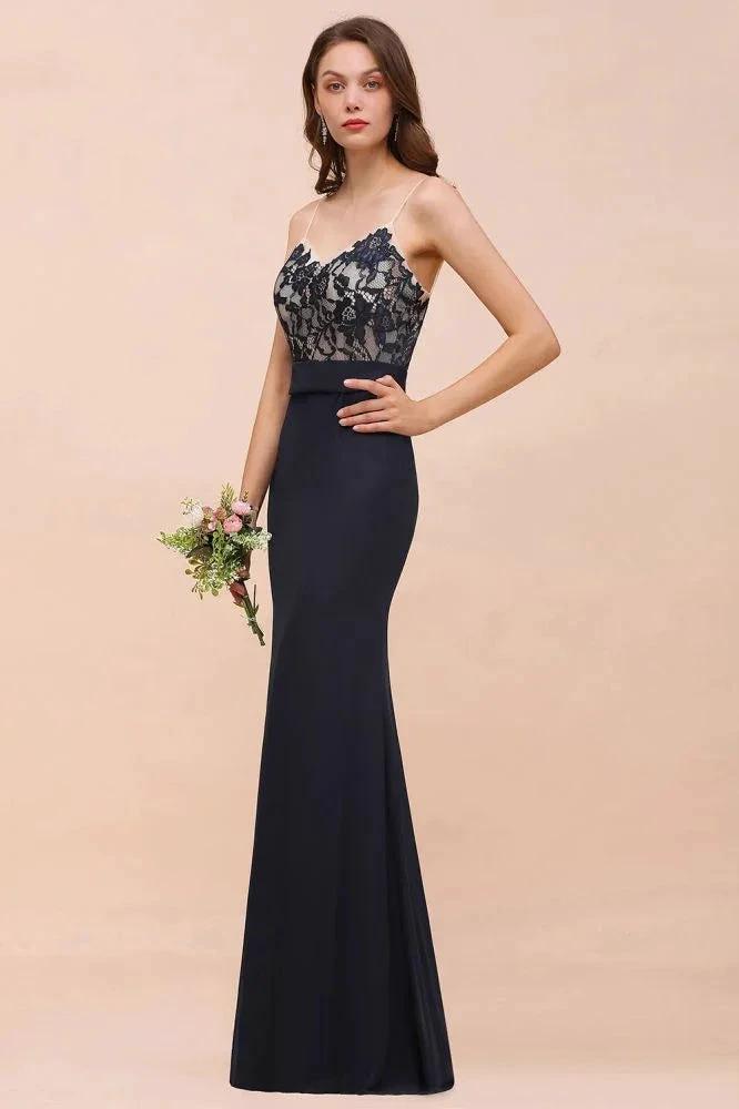 Sweetheart Floral Mermaid Bridesmaid Dress Sleeveless Navy Formal Party Dress (ZD13021)