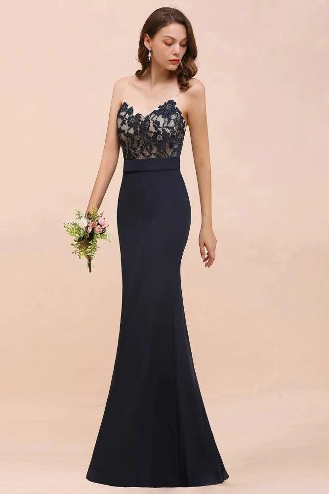 Sweetheart Floral Mermaid Bridesmaid Dress Sleeveless Navy Formal Party Dress (ZD13021)