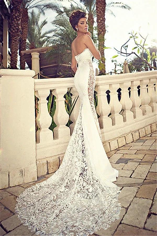 Sweetheart Lace Wedding Dress Mermaid Zipper Sleeveless Bridal Dresses (ZD13849)