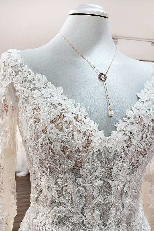Sweetheart Long Sleeves Tulle Ivory Mermaid Wedding Dresses (ZD17499)