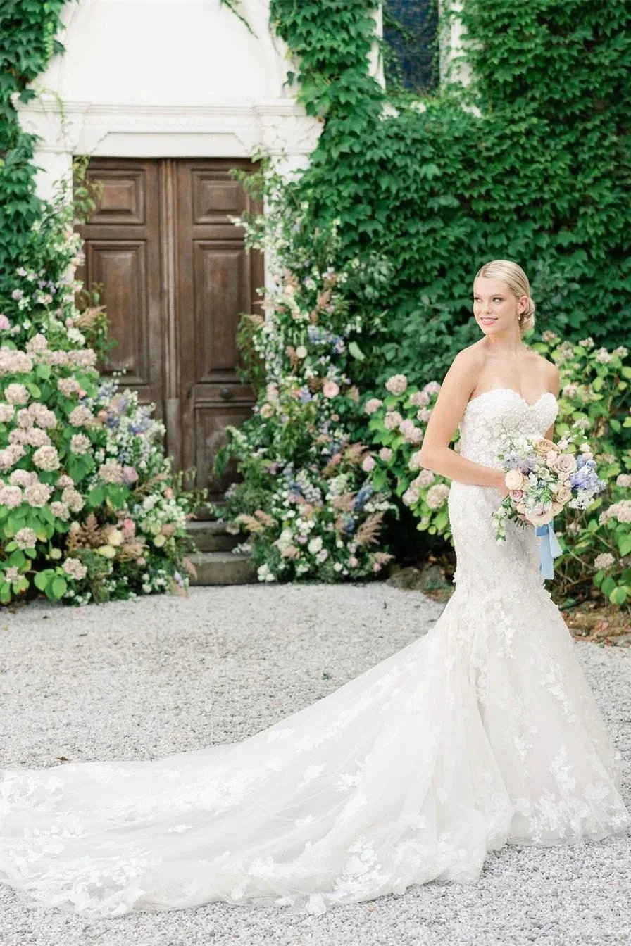 Sweetheart Mermaid Sleeveless Tulle Appliques Wedding Dress With Lace (ZD14581)
