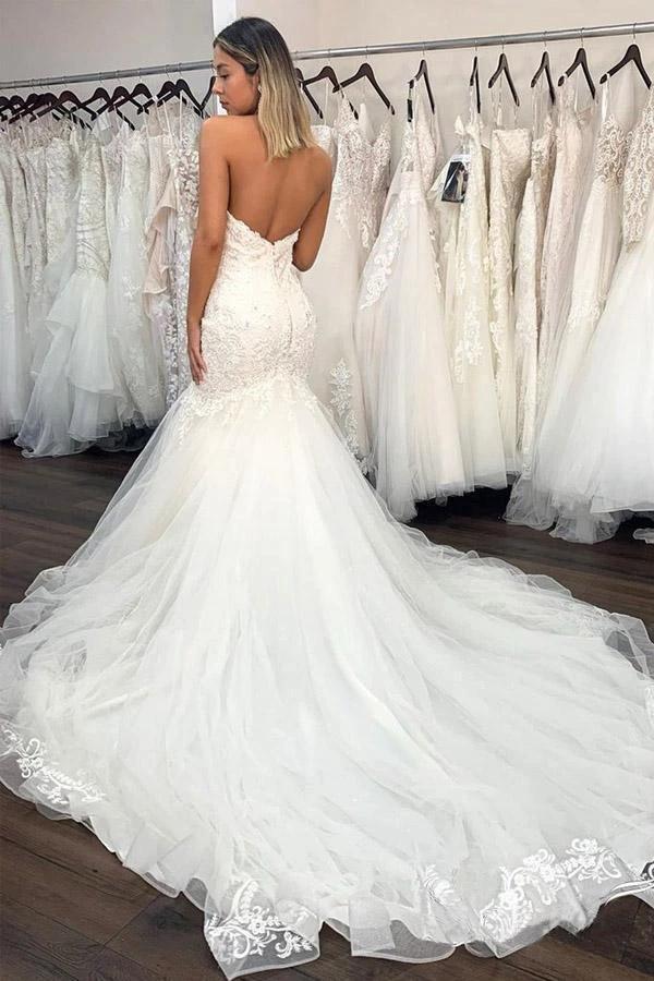 Sweetheart Neckline Sexy Lace Mermaid Wedding Dresses With Ruffles (ZD15304)