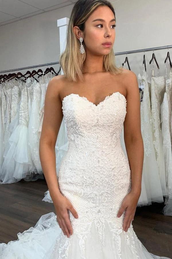 Sweetheart Neckline Sexy Lace Mermaid Wedding Dresses With Ruffles (ZD15304)
