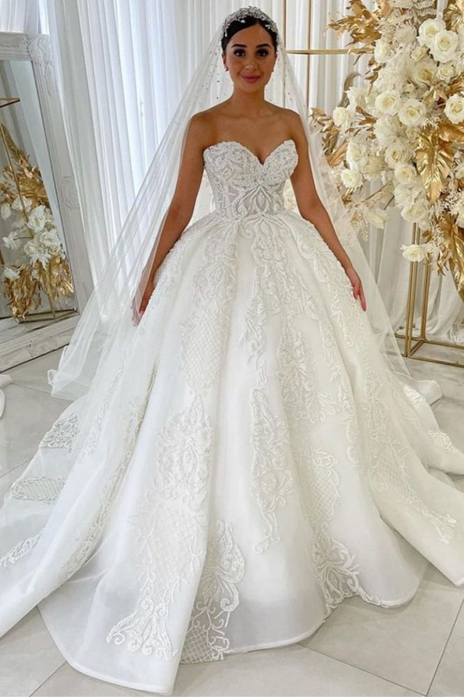 Sweetheart Princess A-Line Bridal Gowns Garden Lace Appliques Dress for Bride