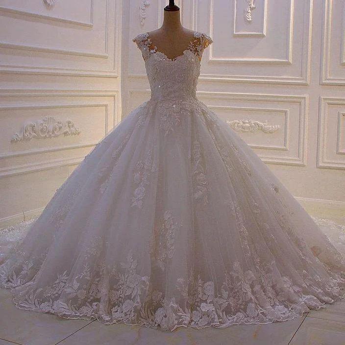 Sweetheart Princess A-line Sleeveless Appliques Lace Wedding Dress (ZD14544)