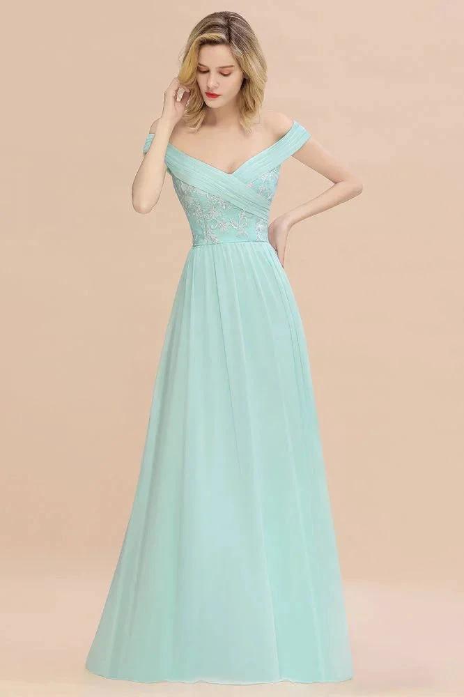 Sweetheart Ruffles Simple Prom Dresses Off the Shoulder aline Bridesmaid Dress (ZD13118)