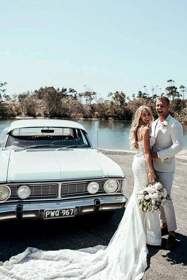 Sweetheart Sheath/Column Lace Appliques Beach Wedding Dress Bridal Dress (ZD15275)