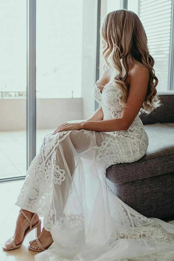 Sweetheart Sheath/Column Lace Appliques Beach Wedding Dress Bridal Dress (ZD15275)