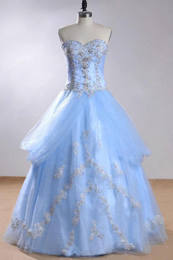 Sweetheart Sleeveless Light Blue Beading Wedding Dress With Beading (ZD15423)