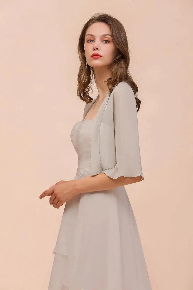 Sweetheart Sleeveless Mini Grey Bridesmaid Dress with Chiffon Wraps (ZD13005)