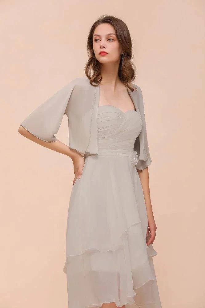 Sweetheart Sleeveless Mini Grey Bridesmaid Dress with Chiffon Wraps (ZD13005)