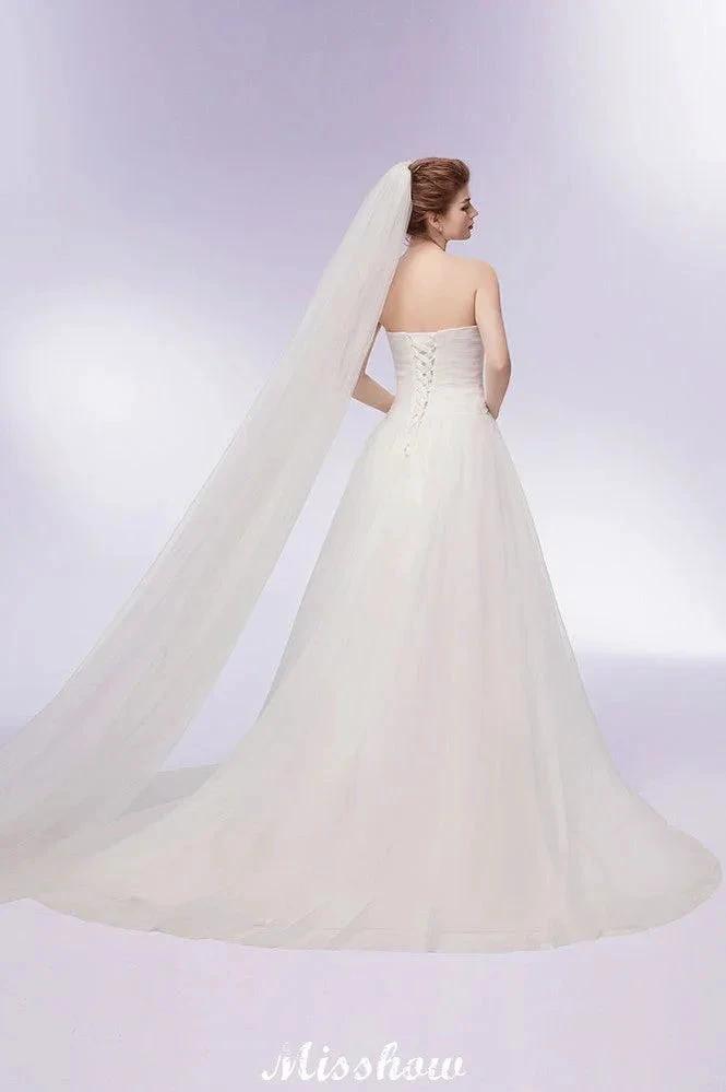 Sweetheart Strapless A-line Feathers Tulle Wedding Dresses (ZD13957)